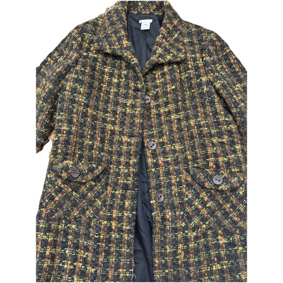 Vintage Austin Reed Women’s Plaid Wool Black Green Rust Trench Jacket Coat Sz 12 - Picture 2 of 10